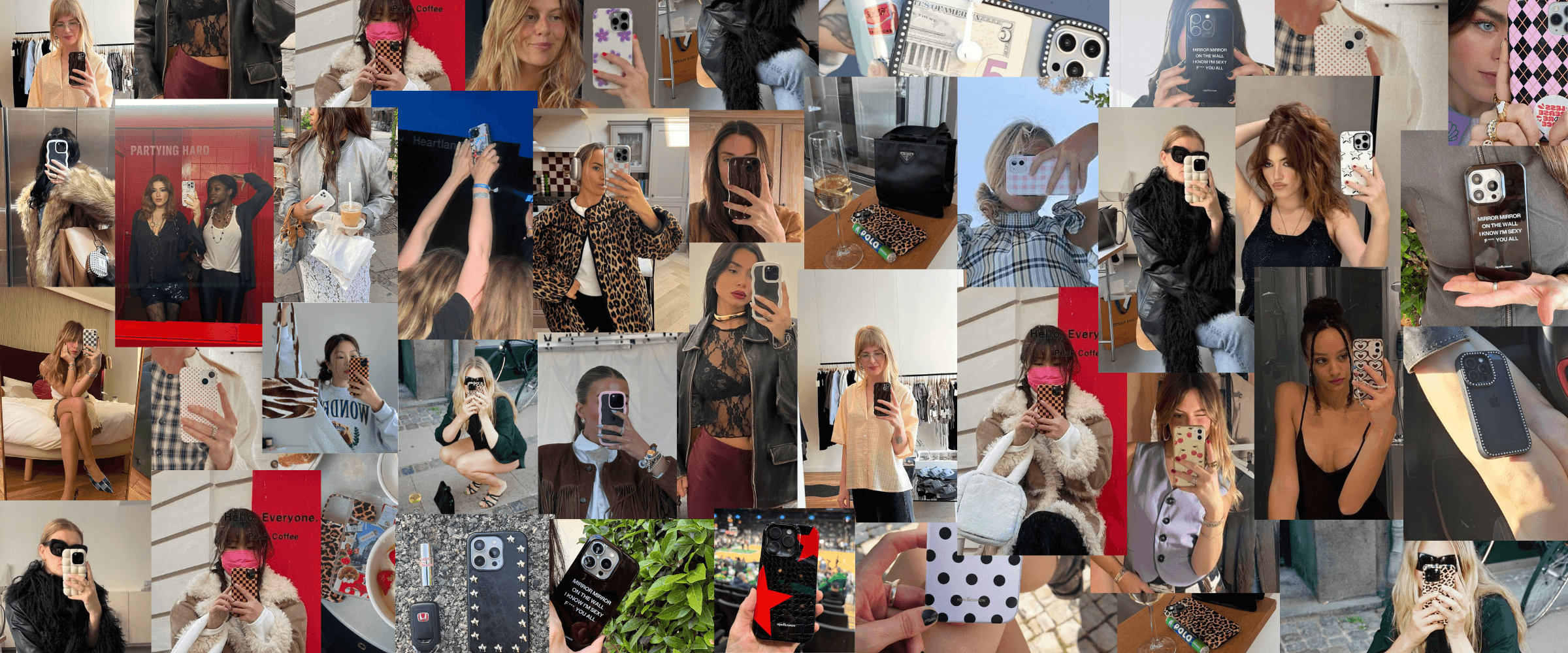 Collage of multiple people using smartphones with various apps and scenes.