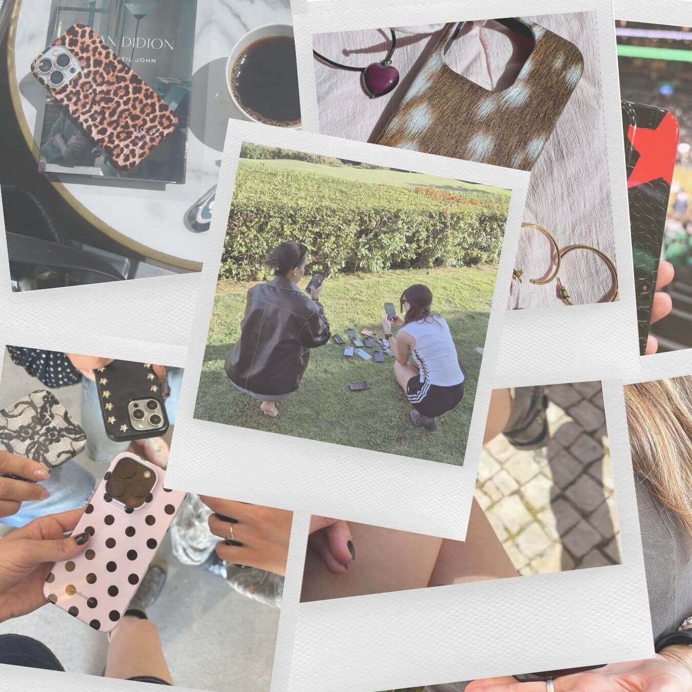 Collage of Spell Cases iPhone cases alongside candid lifestyle photos.